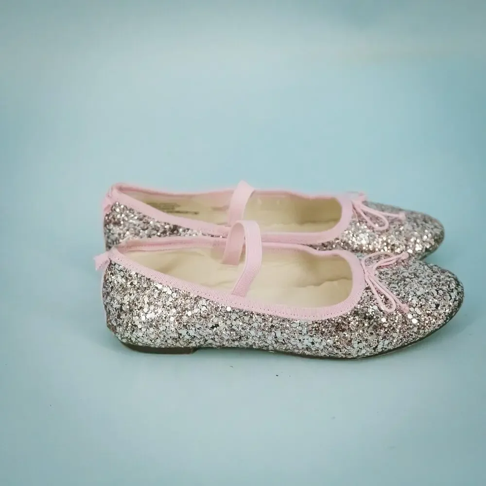 Crewcuts J. Crew Girls Size 1 Zoe Pink Glitter Mary Jane Slip On Ballet Flats